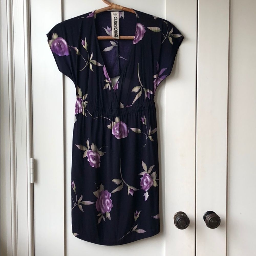 Vintage Urban outfitters Urban Renewal Floral Dress Y2K Cut Out‎ Back Navy